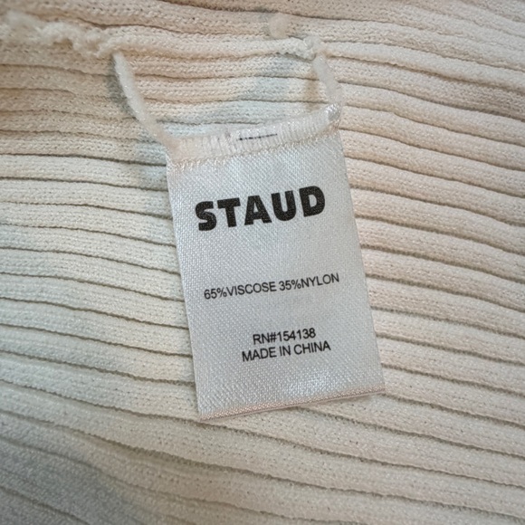 STAUD Long Sleeve Ribbed Dress in Cream and Brown - Picture 5 of 7